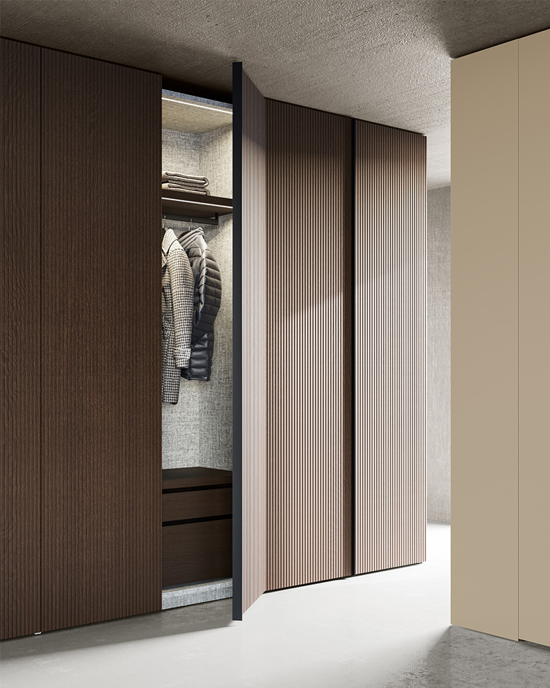 Ritmo wardrobe with hinged door in canneté | Dallagnese