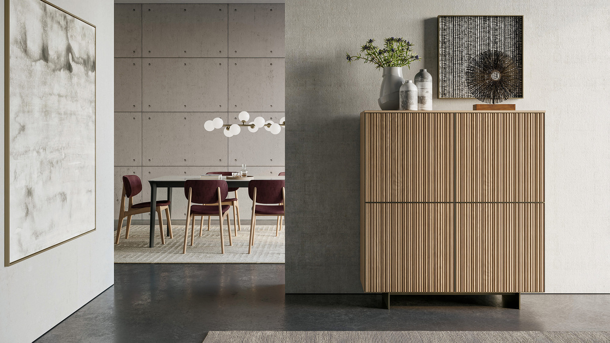 Marlene sideboard, Smooth table and Float chairs | Dallagnese