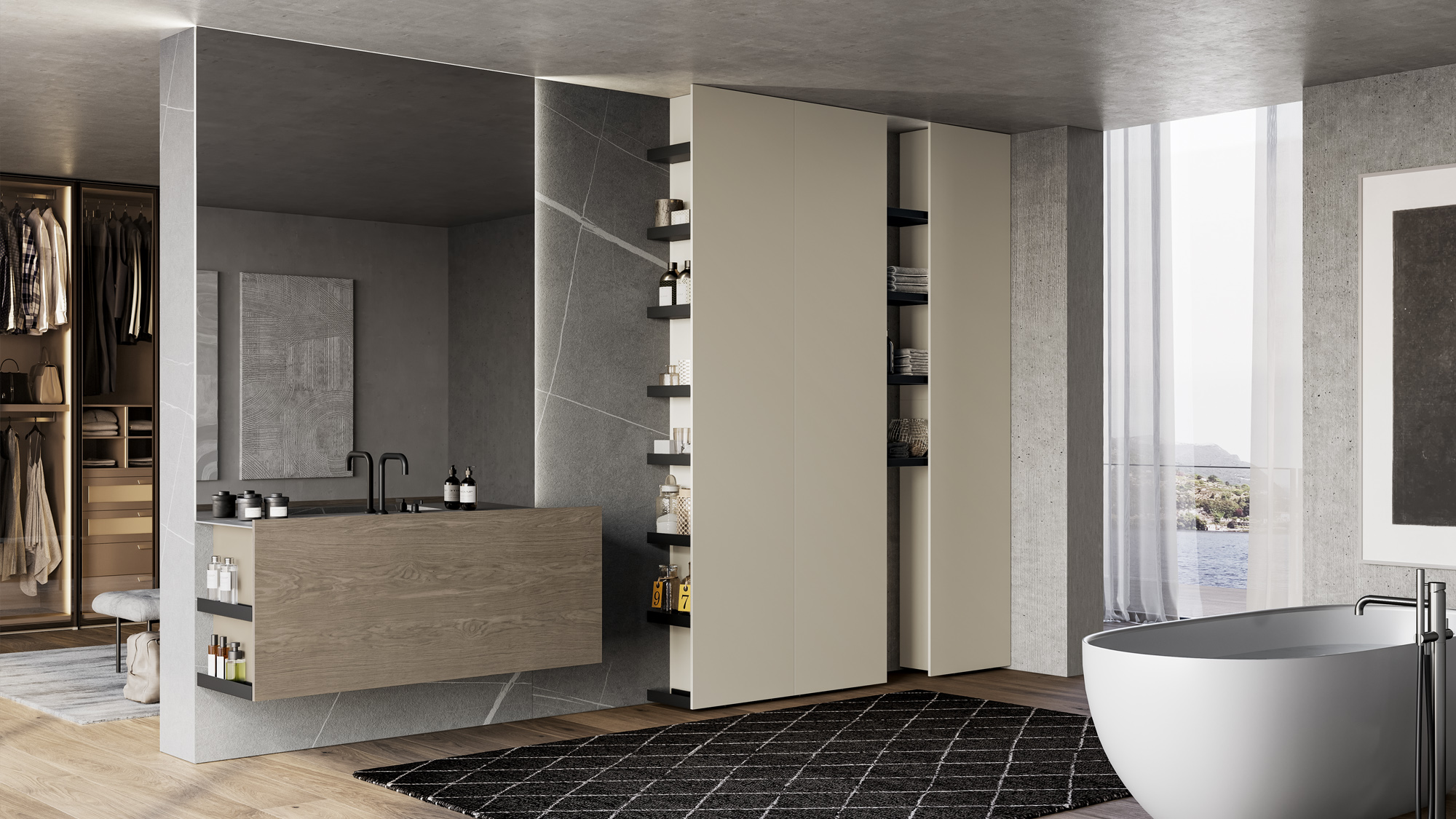 Suspended bathroom furniture with floor-ceiling columns | Sail bathroom | Birex