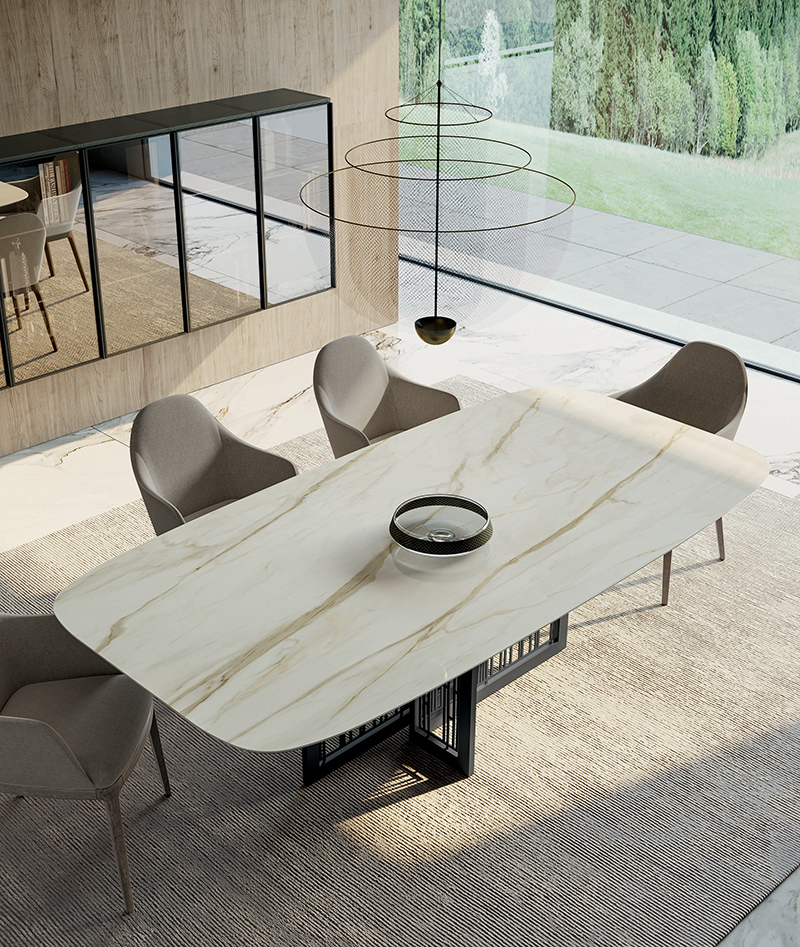 Mastertable stoneware top table and Gulp armchairs | Dallagnese