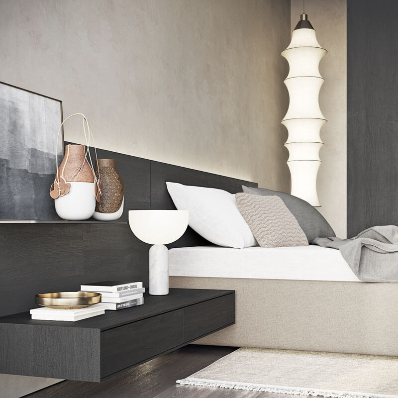 Square headboard night programme with integrated nightstands | Dallagnese