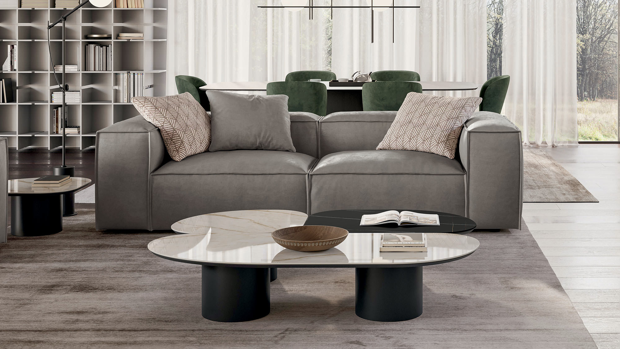 Soggiorno con divano Comfort e tavolini Atollo | Dallagnese