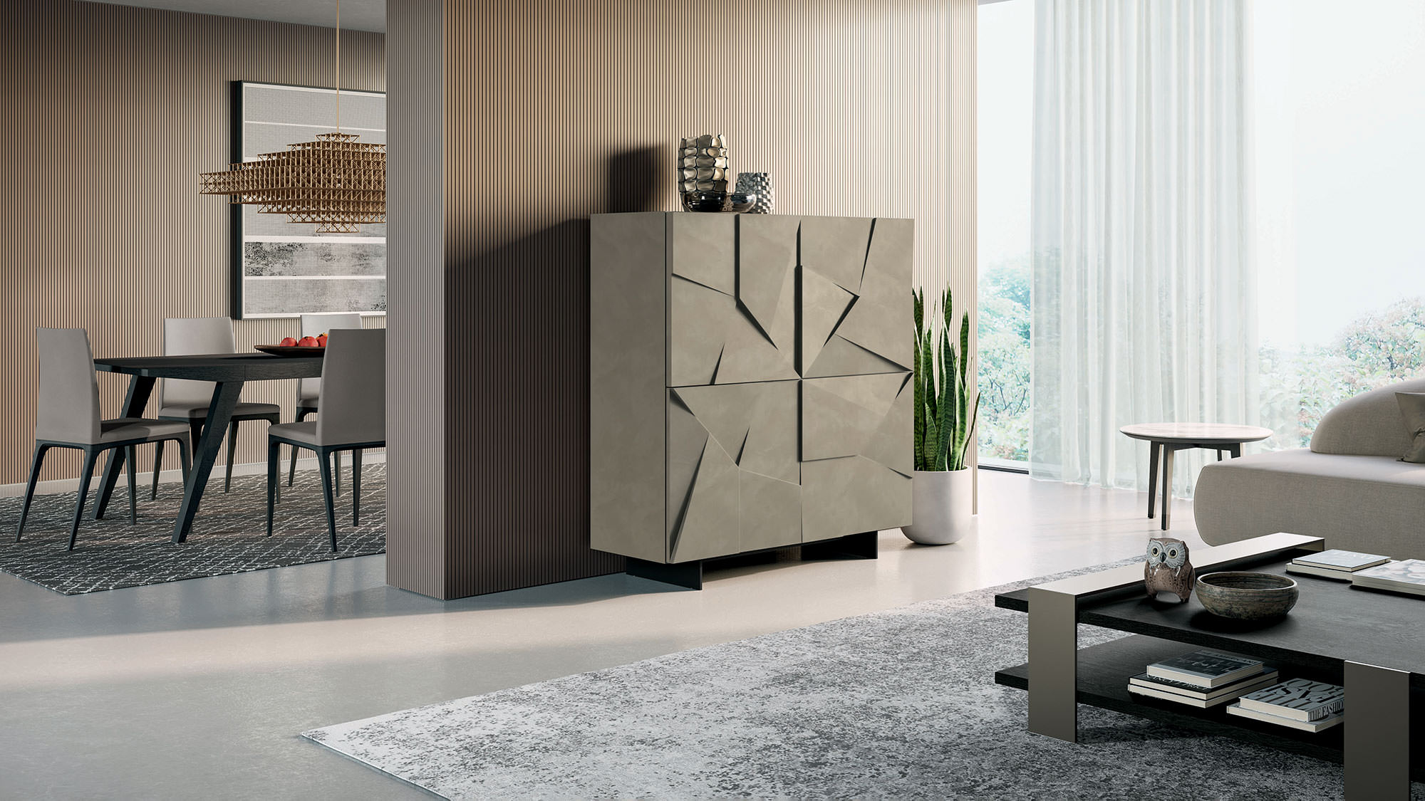 Living room with Concrete storage unit | Dallagnese