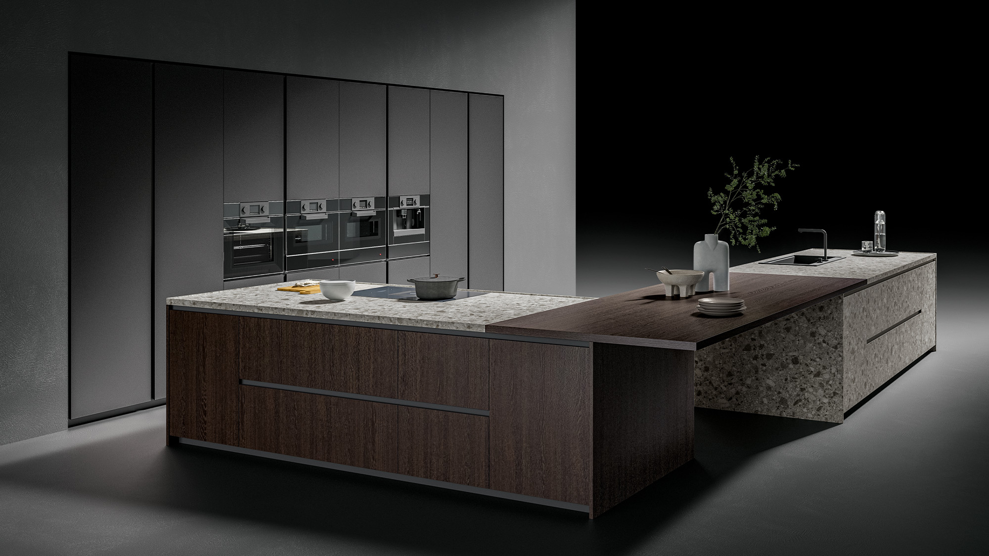 Modular kitchen with columns, double island and snack top | CX 15 | CX Frame System | Comprex