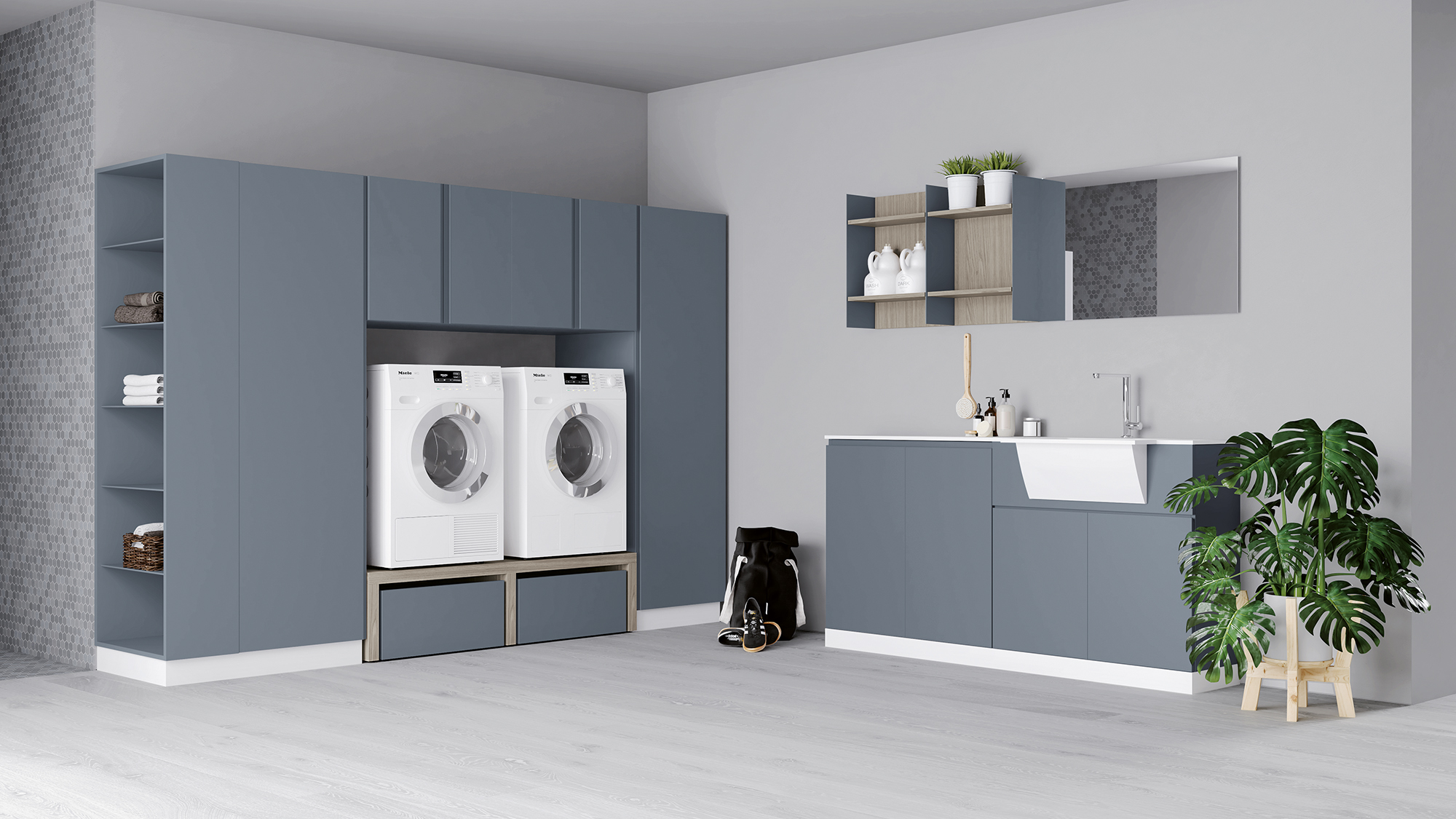 Lavanderia attrezzata con modulo porta lavatrice e asciugatrice | Lavanderia Idrobox | Birex