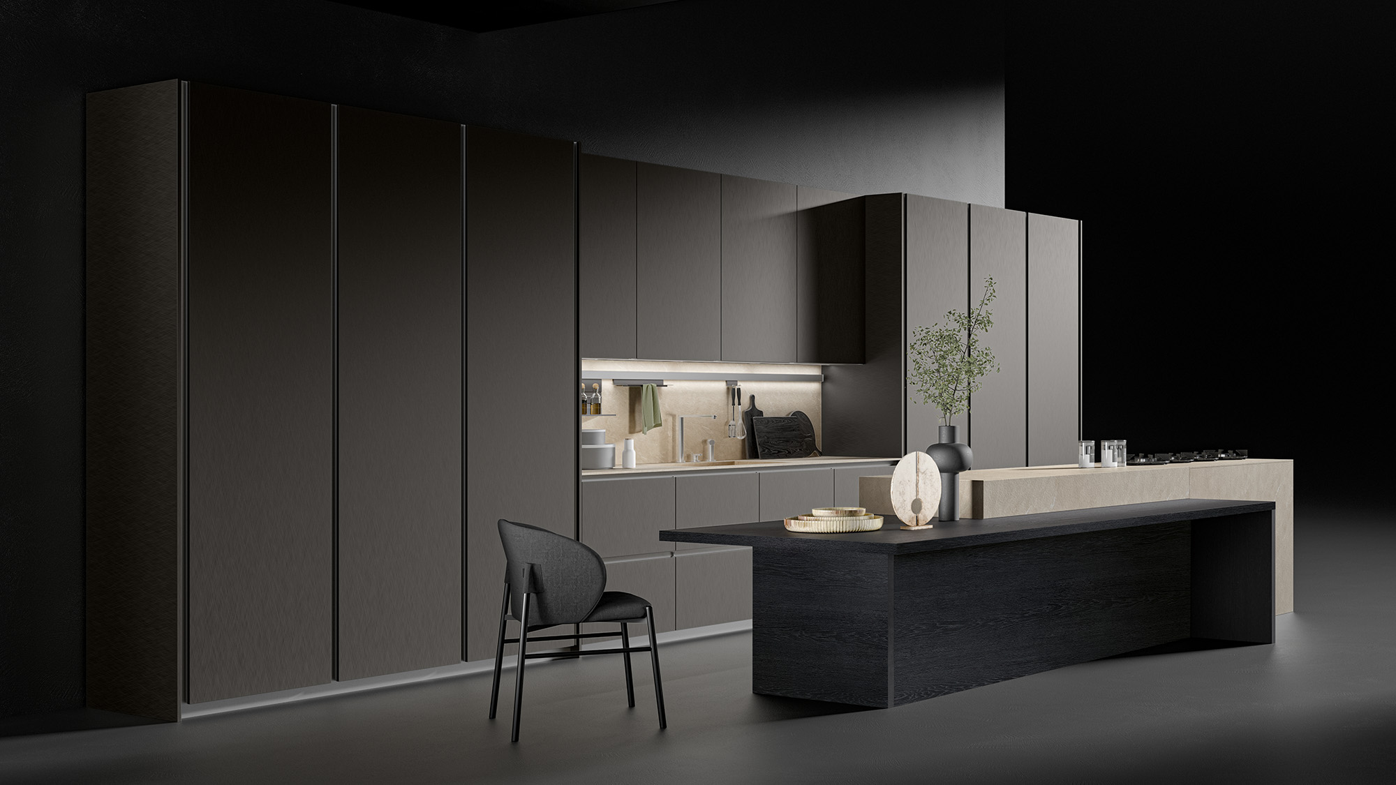 Modular kitchen with columns, kitchen island and snack top | CX 18 | CX Alumina | Comprex