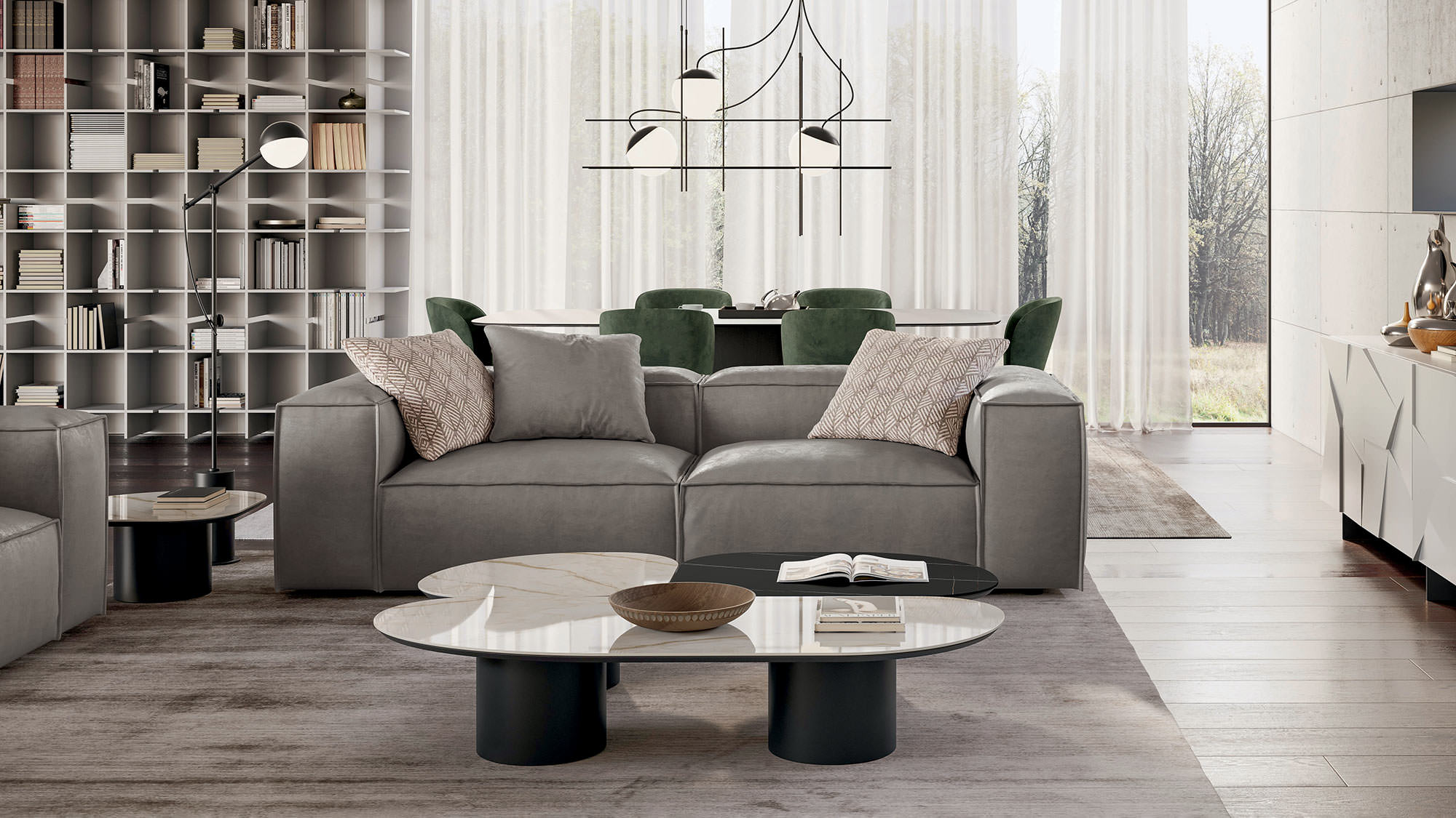 Soggiorno con divano Comfort e tavolini Atollo | Dallagnese