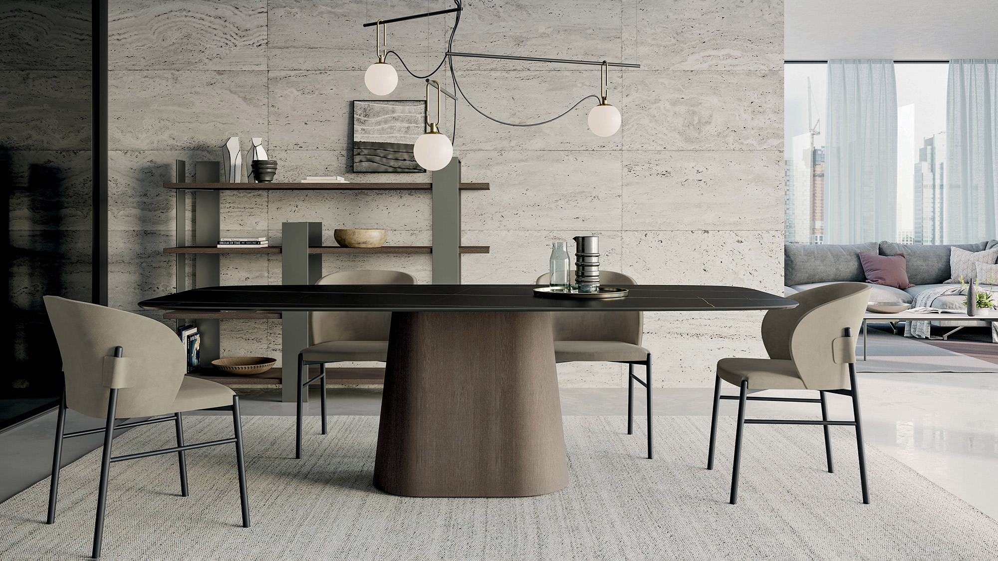 Dining room with Koniko table, Supernova armchair and Kyoto bookcase | Dallagnese