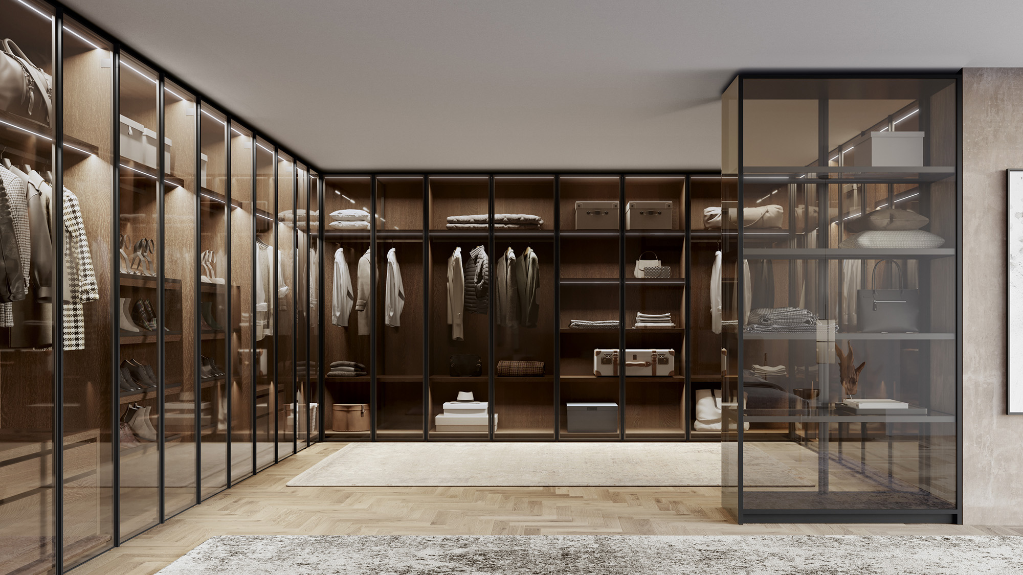 Glass Up wardrobe with glass hinged door | Dallagnese