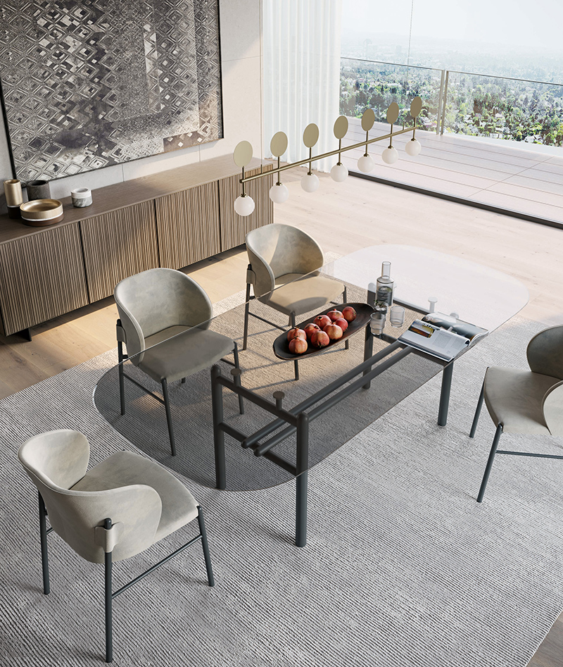 Supernova table with glass top and Supernova armchairs | Dallagnese