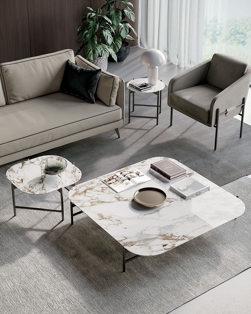 Supernova coffee tables with Milton sofa and Supernova armchairs | Dallagnese