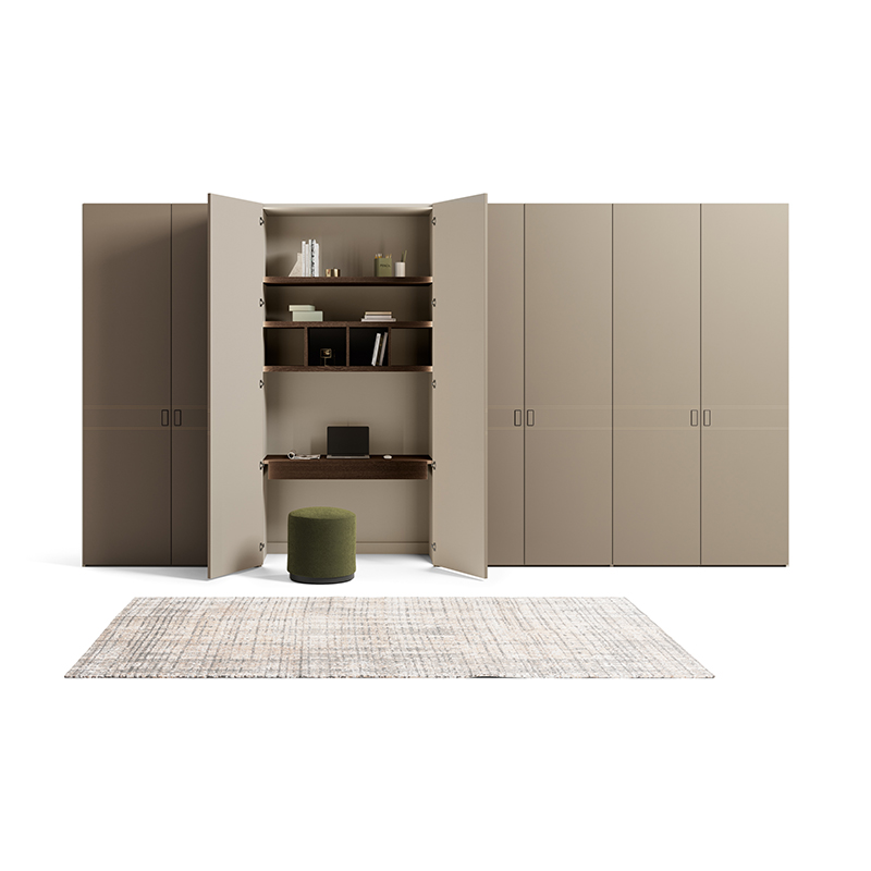 Cinta wardrobe with leather-covered hinged door | Dallagnese